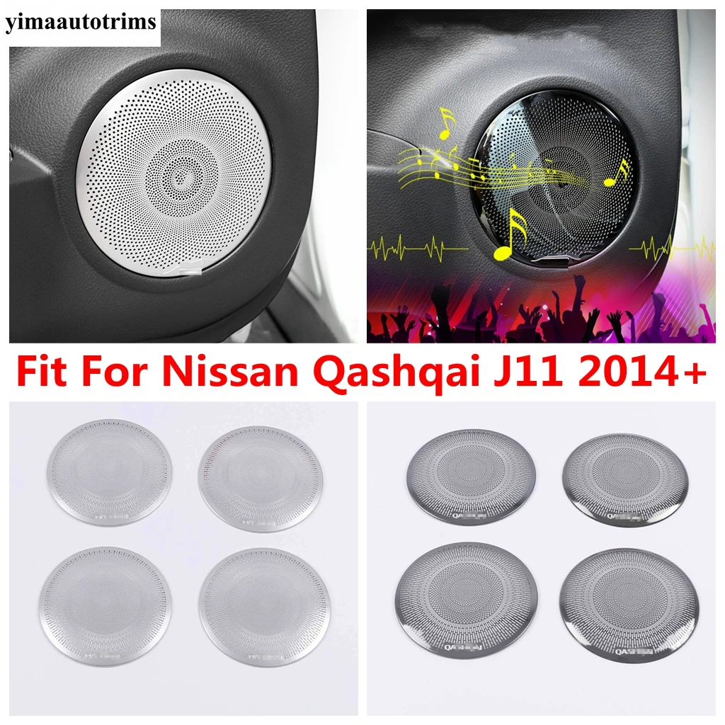 

4pcs Car Door Speaker Audio Frame Panel Decor Cover Trim For Nissan Qashqai J11 2014 - 2021 Stainless Steel Accessories Interior