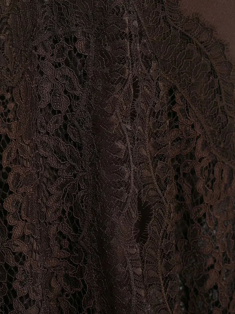 กระโปรงยาวทรงเอวสูงผ้าซาตินแต่งลูกไม้สีพื้นสำหรับผู้หญิงแฟชั่นฤดูใบไม้ร่วงปี 2025 สไตล์หรูหราสำหรับงานปาร์ตี้ Y2K