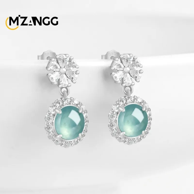 

Серьги-гвоздики с натуральным жадеитом и голубыми водными яйцами, серебро S925, серьги премиум-класса из ледяного типа с драгоценными камнями, женский подарок