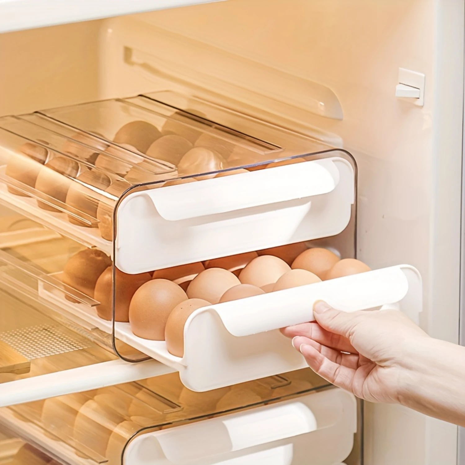 Chicken Egg  Box, Refrigerator Drawer Type Food Grade Egg Rack Tray Egg Holder Household Fresh-keeping  Organizer