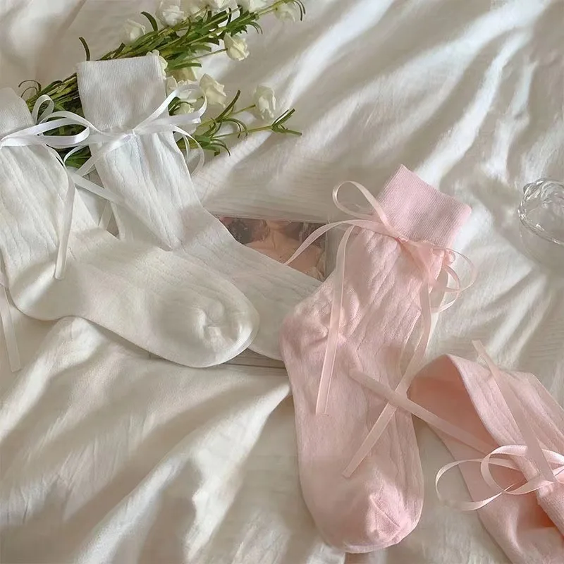 Women's Socks Spring Summer Ballet-style Sweet With Bow-tied Socks Female Summer Thin Mesh Breathable Pure Wind Pile Sock Cotton