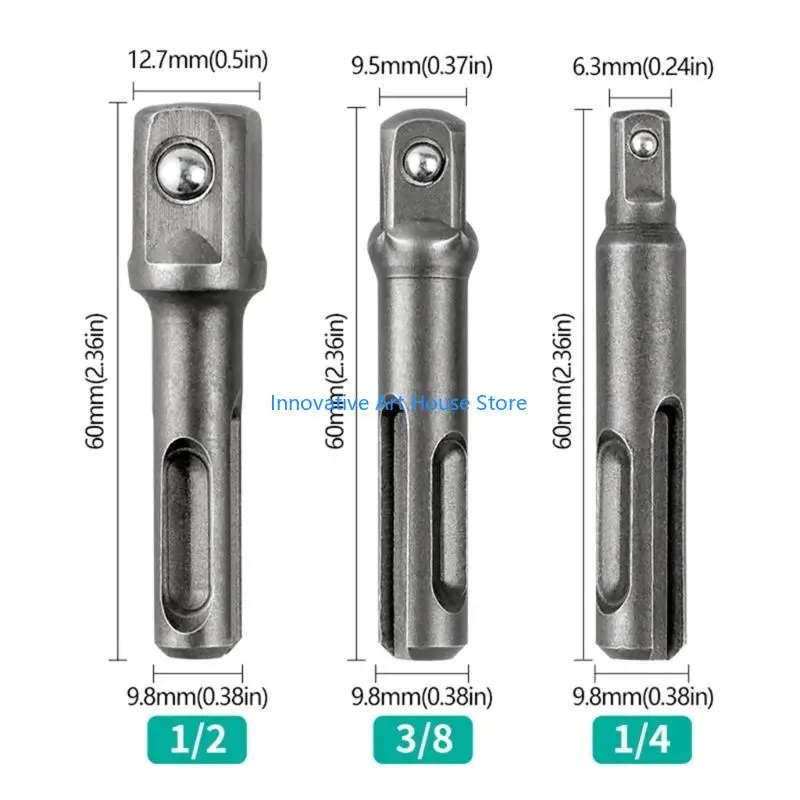 E1PC 3Pcs Professional Socket Driver Set Shank Electric Bit Adapters Enduring