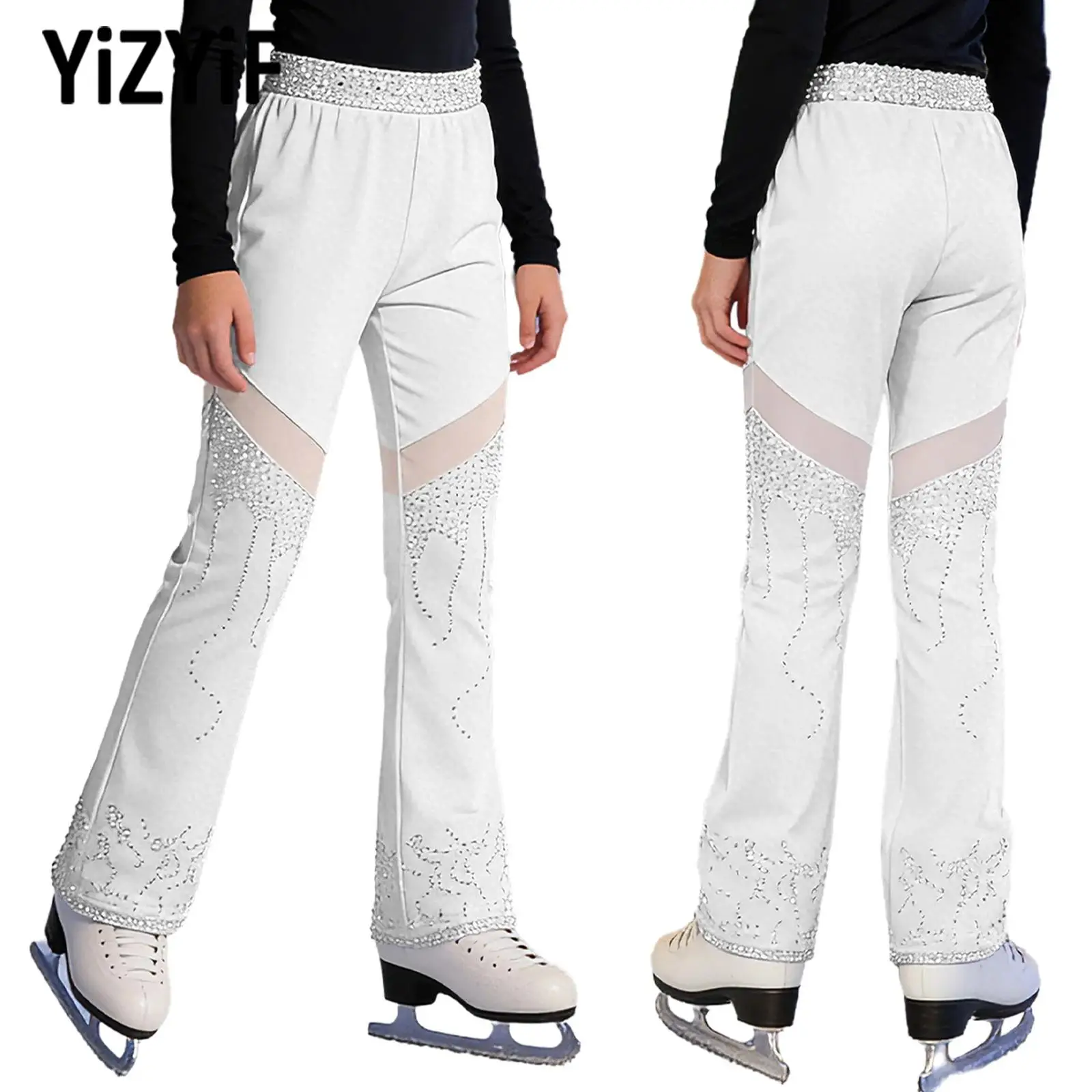 

Брюки для художественной гимнастики для девочек, тонкие леггинсы на флисовой подкладке, с сетчатыми вставками и стразами, для выступлений по балету и фигурному катанию