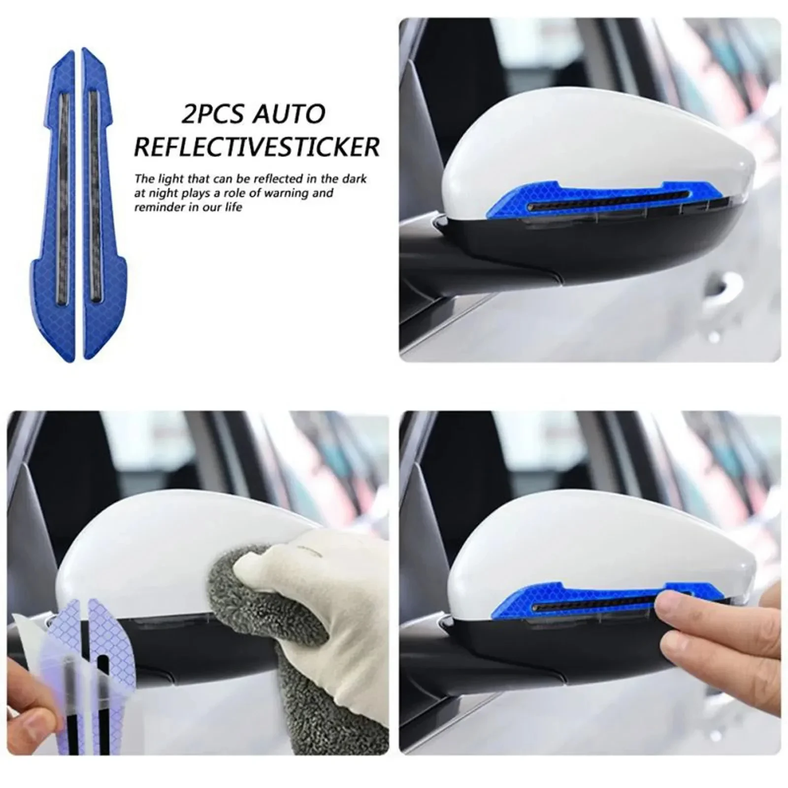 2PCS 3D Car Bumper Reflective Strips - Car Rearview Mirror Stickers Safety Warning Reflective Sticker