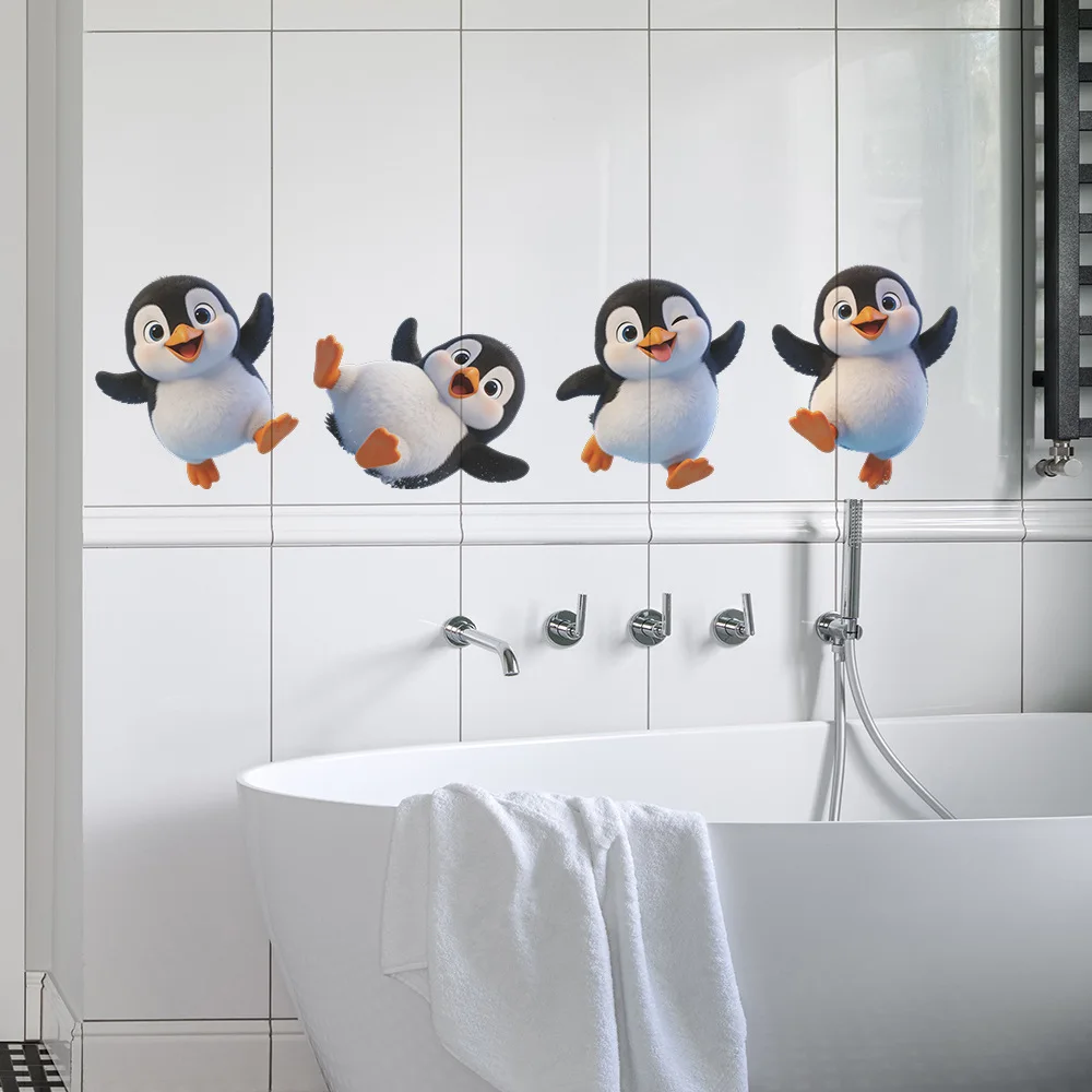 Adorable Little Penguin Bathroom, Toilet, Laundry Room Decoration, Wall Stickers, Self-adhesive