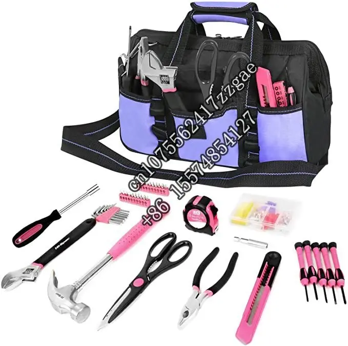 Custom Ladies Home Repair Hand Pink Tool Kit with Purple Bag