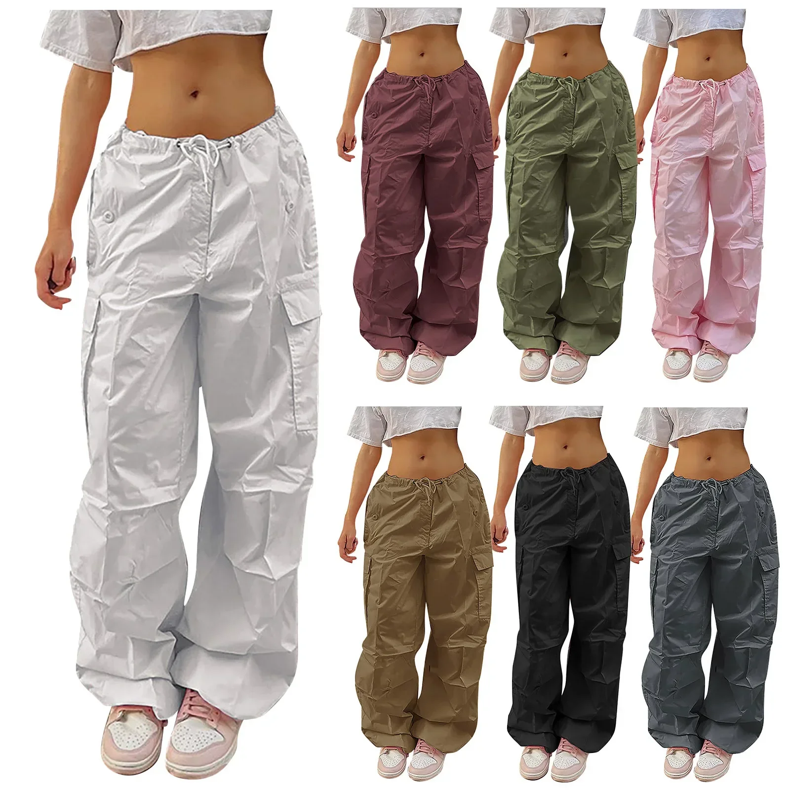 

Women Overalls Pants Casual Trousers Drawstring Waist Pocket Solid Female Street Summer Thin New Fashion Long Clothing Lugentolo