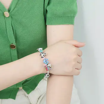 迪士尼串珠手鍊,莉蘿與史迪奇卡通可愛金屬吊墜手鐲,DIY串珠鏈條首飾禮品配飾,適合女性和兒童 10 最佳銷售 潘朵拉手鐲 - №3