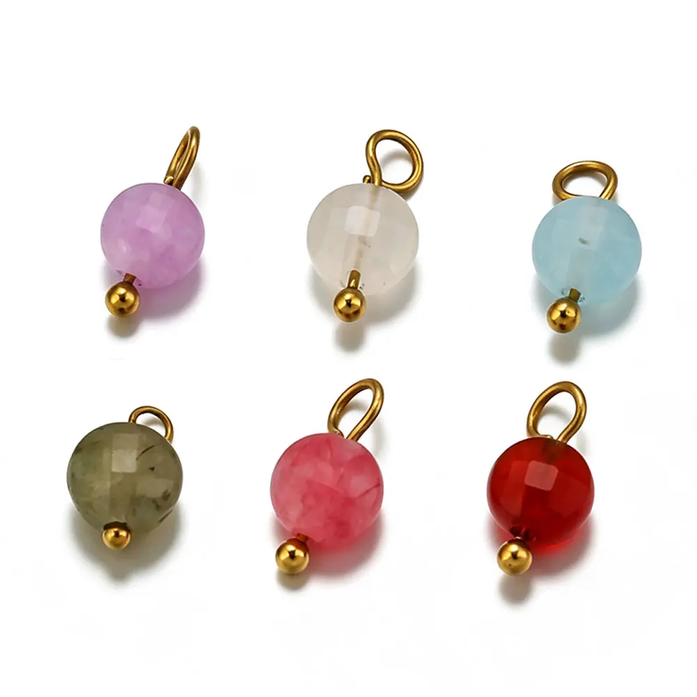 10pcs Multicolor Stainless Steel Round Natural Stone Charms Pendants Shand Made DIY Earrings Bracelet Jewelry Making Accessories