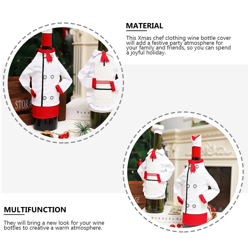 

2 Sets Jesus Chef's Clothes and Hats Bride Christmas Decor Wine Bottle Cover Lovely Xmas Clothing