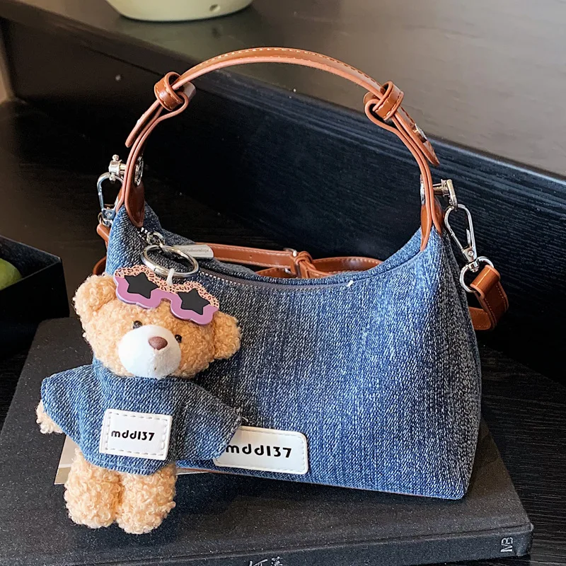 Denim Organizer Shoulder Bag Women Small Crossbody Handbag Casual Fashion Tote with Adjustable Strap Cute Everyday Purse 4