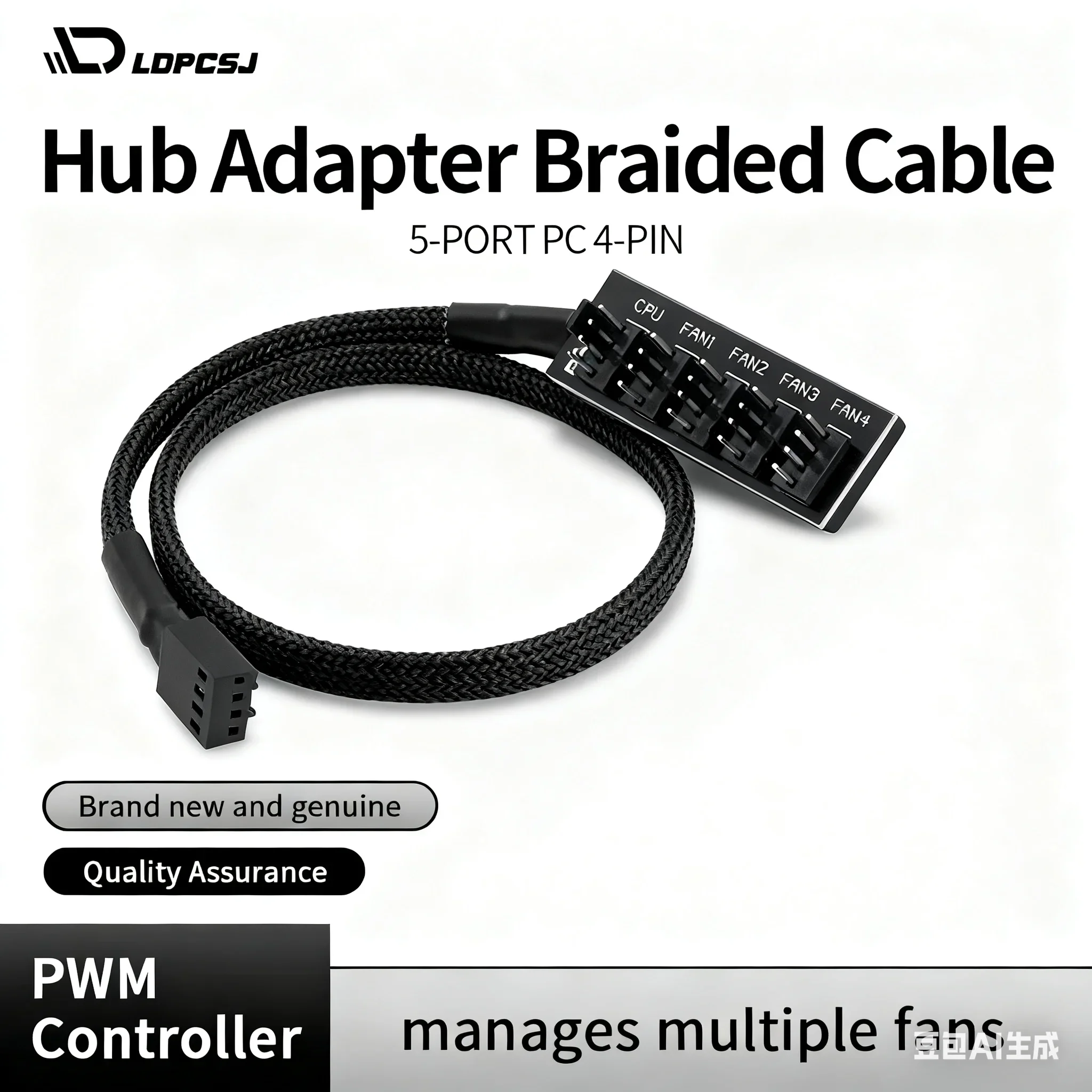 LDPCSJ 5-Way 4-Pin PWM PC Fan Hub Splitter 1-to-5 Extension Cable for Motherboard Case Internal 4Pin/3Pin Fan Power Supply