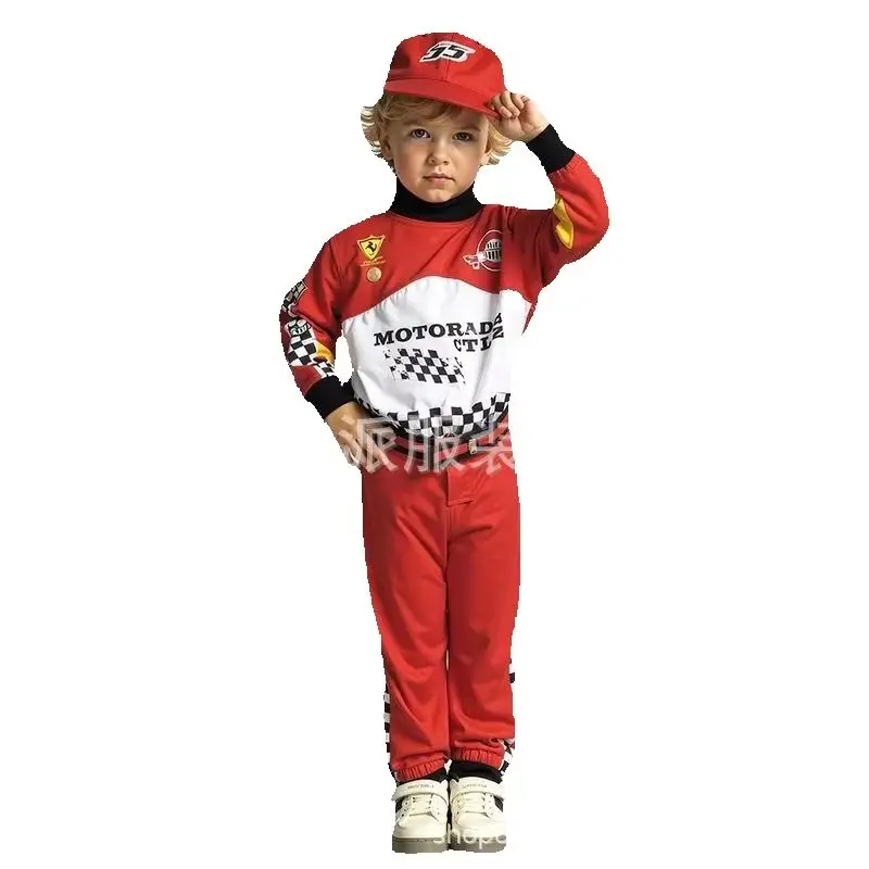 Traje de piloto de carreras para niños, disfraz de Halloween, mono de locomotora para escenario