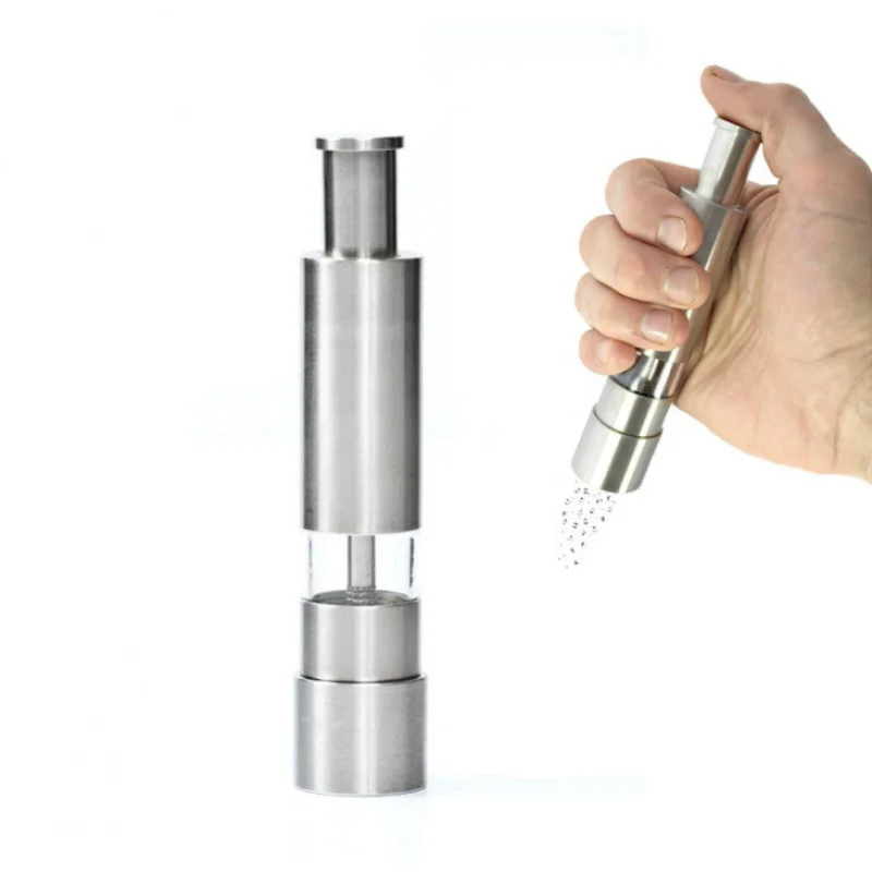 Manual Mini Seasoning Jar Stainless steel grinder Pepper Mill Thumb Grinding Single Hand Press Grinder