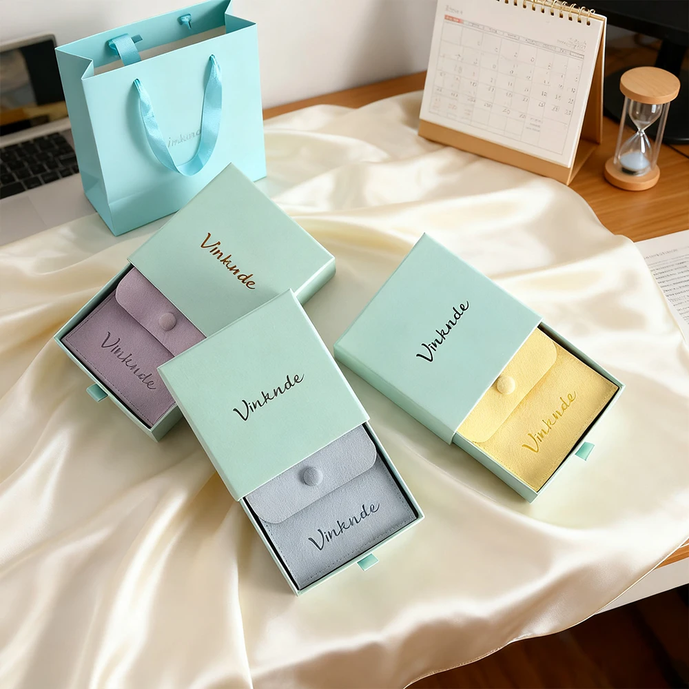

Personalization Luxury Bracelet Necklace Ring Earring Box Jewelry Packaging Drawing Boxes Slide Drawer Paper Case With Snap Bag