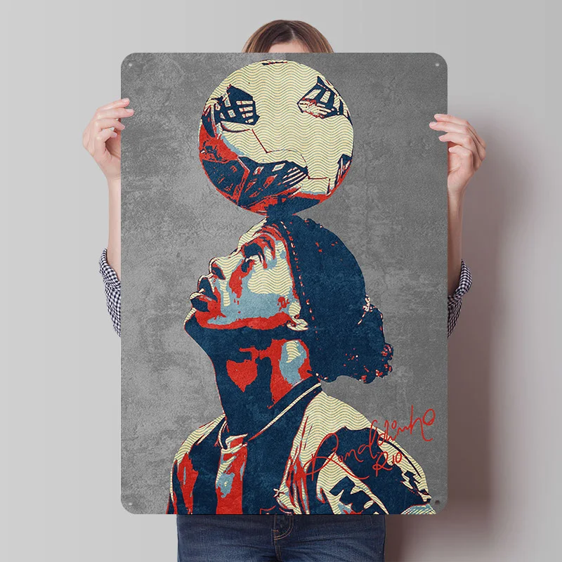 Ronaldinho Fußball-Kunstposter Individualisierte Vintage-Metallschilder Wandkunst Retro-Blechschild für Spielzimmer-Dekoration Gemütliche Schreibtisch-Deko