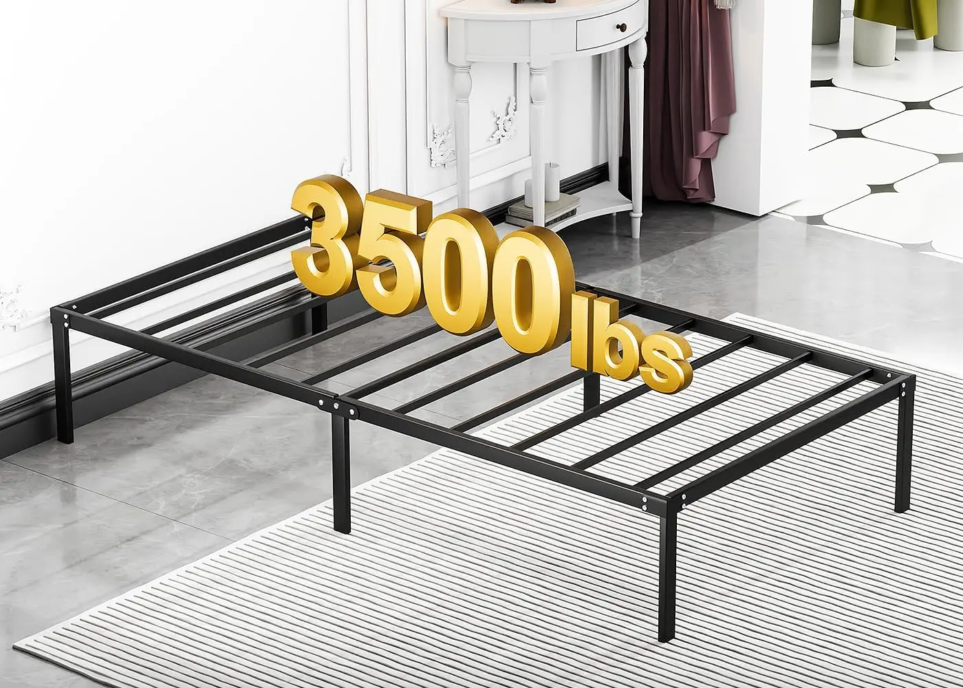 

Twin Bed Frame Heavy Duty 14 Inch, Sturdy Metal Platform with Strong Bearing & Under Bed Storage, No Box Spring Nee