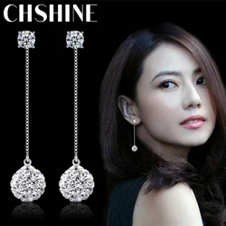 CHSHINE-pendientes largos de Plata de Ley 925 con borla para mujer, joyería de cristal shambhalla, regalo de cumpleaños
