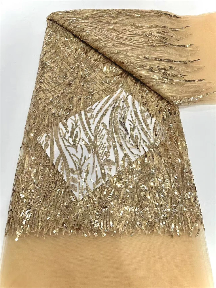 Green Sequin Lace Fabric African Fabric Lace Wedding Dress 2025 Luxury Beaded Lace French Mesh Sequence for Sewing