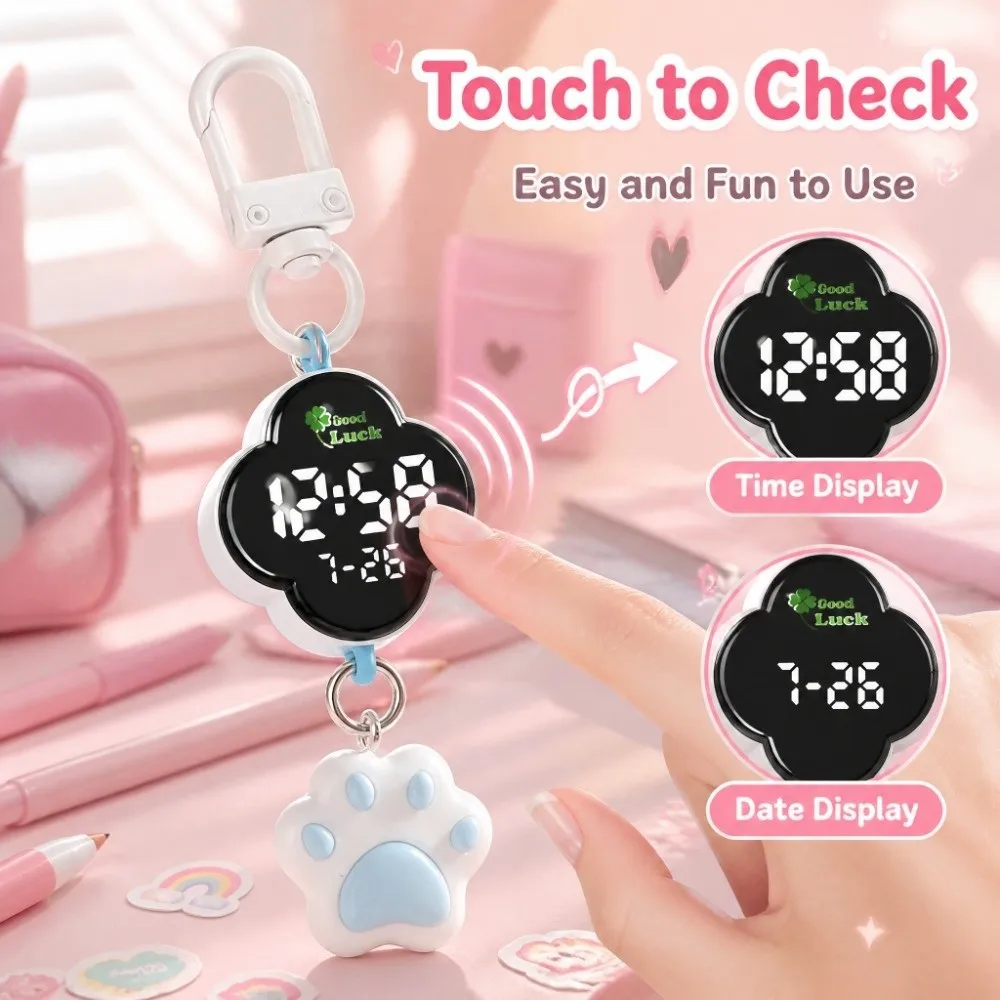 New LED Watch Keychain Night Light Number Display Electronic Watch Mirror Dial Flower Shape Dial Pocket Watch Keychain Pocket
