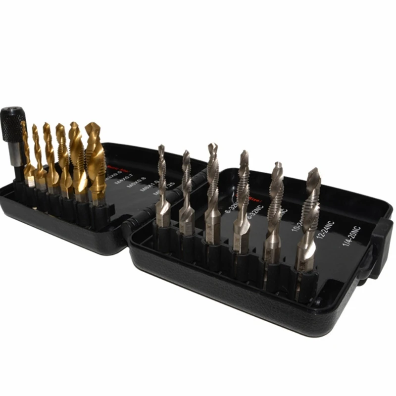 13 Pieces SAE/Metric Combination Drill & Tap Bit Set 3-in-1 Screw Tapping Bit Tool Hex Shank Drill Bits for Drilling