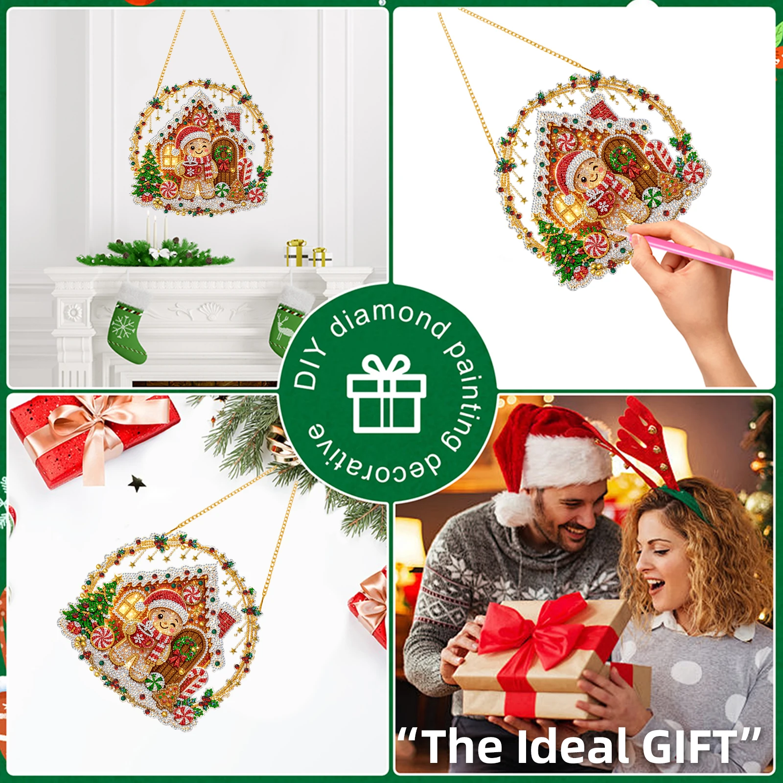 Crystal Diamond Painting Christmas Ornament Kit DIY Rhinestone Pendant Holiday Hanging Decor 24cm