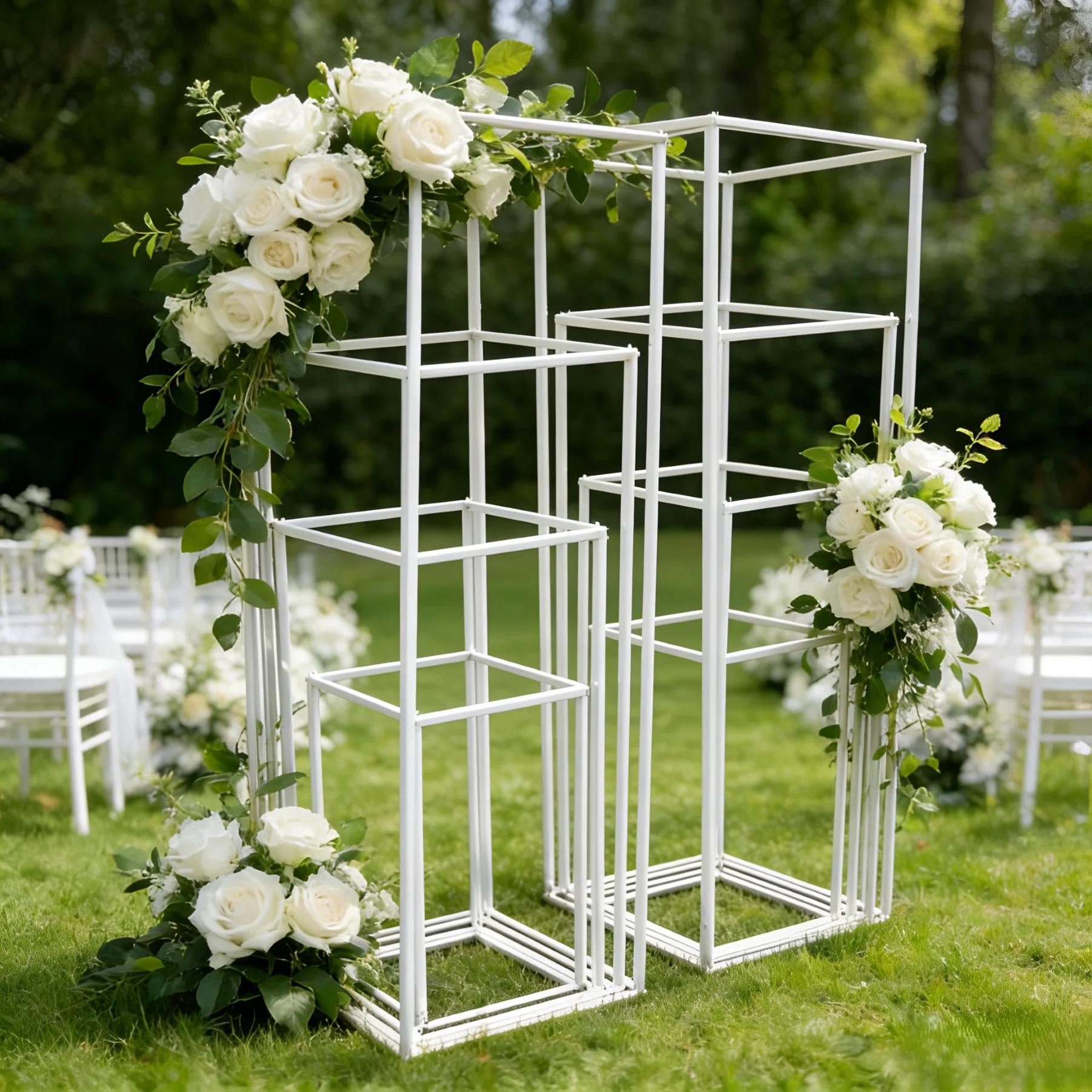 

﻿ 8Pcs Square Geometric Iron Wedding Props Flower Frames T-Stage Pathway Guide, for Wedding Ceremony Party stage decor