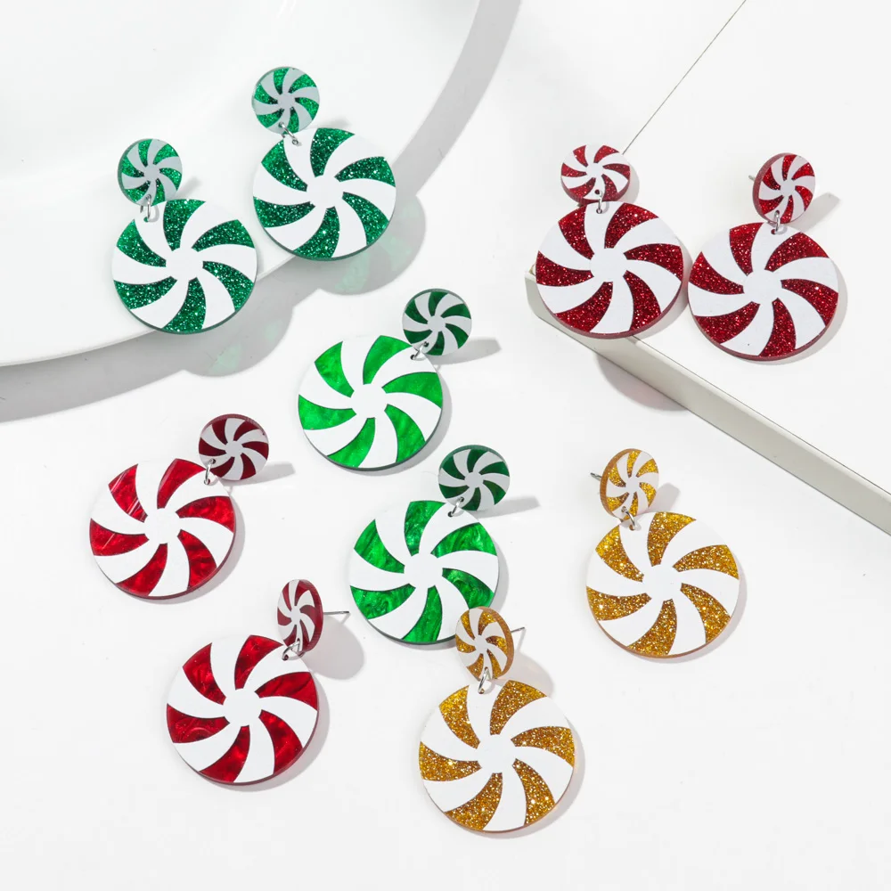 هدية عيد الميلاد بريق الكرة الاكريليك أقراط للنساء لطيف ملون عيد الميلاد الحلوى طاحونة استرخى القرط مجوهرات حفلة السنة الجديدة