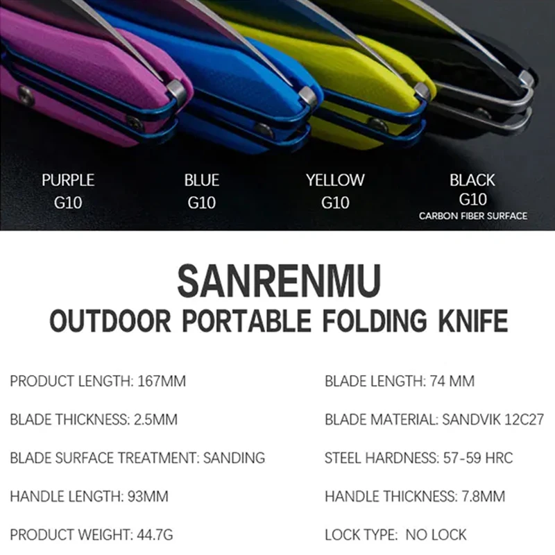 SRM 7315 G10 Carbon Fiber Pocket Folding Knife Outdoor Camping CutFruit Hunting Portable Personality EDC Rescue Tool 12C27 Blade