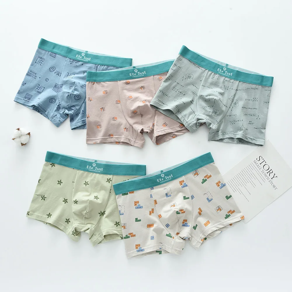 new high quality boys boxer shorts panties kids children underwear 10-18year 5pcs/lot students adolescent young boy pant