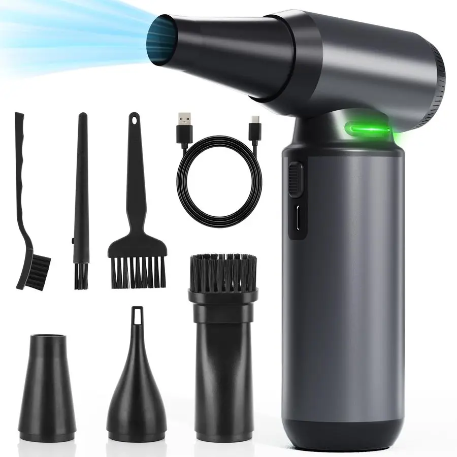 

Пневматический очиститель воздуха, беспроводной электрический воздуходув с частотой вращения 300000 об/мин, аккумулятор 8000 мАч, 3 регулируемых скорости воздушного потока, многоразовый очиститель от пыли для дома и офиса