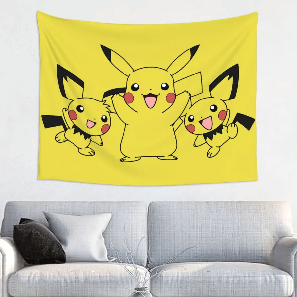 Custom P-Pikachus Tapestry Wall Hanging for Living Room Hippie Ash Ketchum Cartoon Tapestries Room Decor