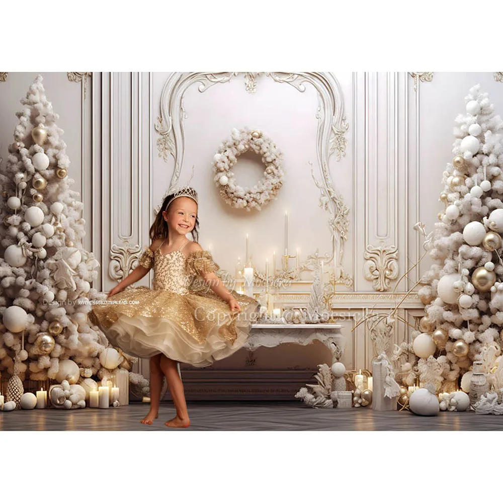 Fondo de Navidad Retro blanco decoración de pared Utilería de Nochevieja árbol de Navidad vela fotografía telón de fondo niño retrato familiar estudio