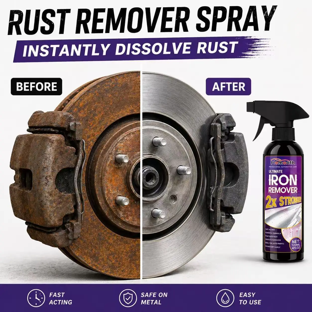 Spray Removedor de Ferrugem para Carros, Limpador de Rodas e Removedor de Poeira de Freio, Ferramenta de Detalhamento Automotivo