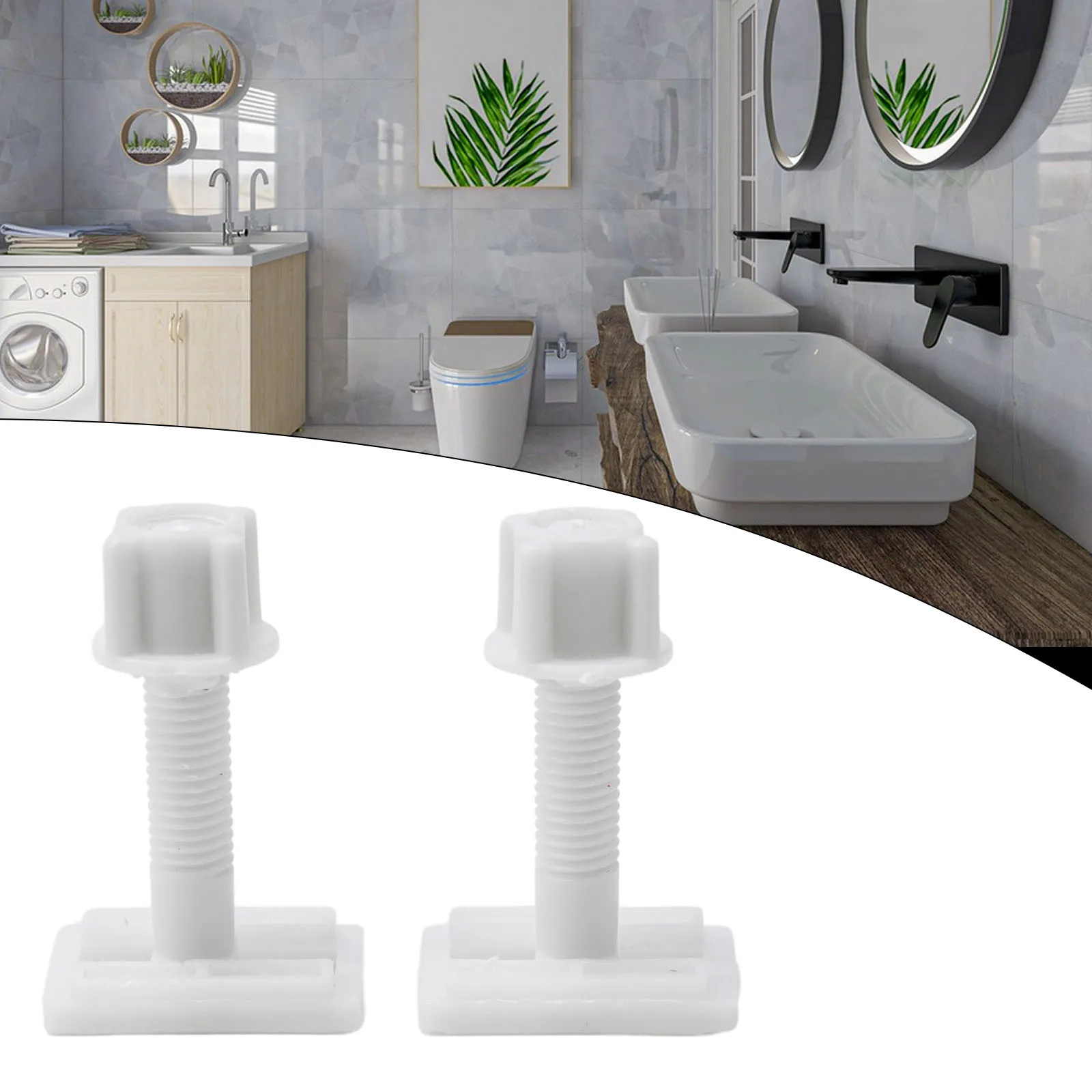 Bathroom Toilet Hinge Screws Plastic Bolts Replacement Spare Parts Tools White 2*Sliding Plates 2*Washers Plastic