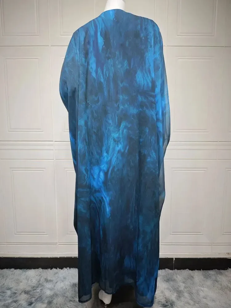 Eid mubarak roupas dubai elegante tie dye longo abaya para mulheres muçulmanas batwing manga maxi comprimento vestido