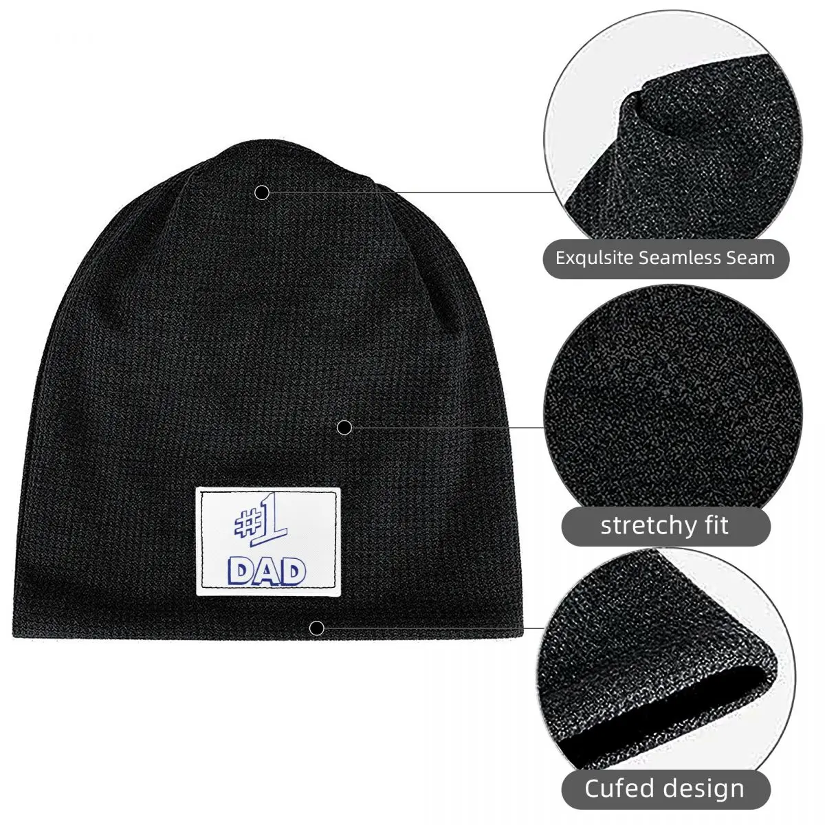 Seinfeld #1 Dad Waffle Knit Fleece Lined Beanie with PU Leather Patch Unisex Warm Winter Soft Cap