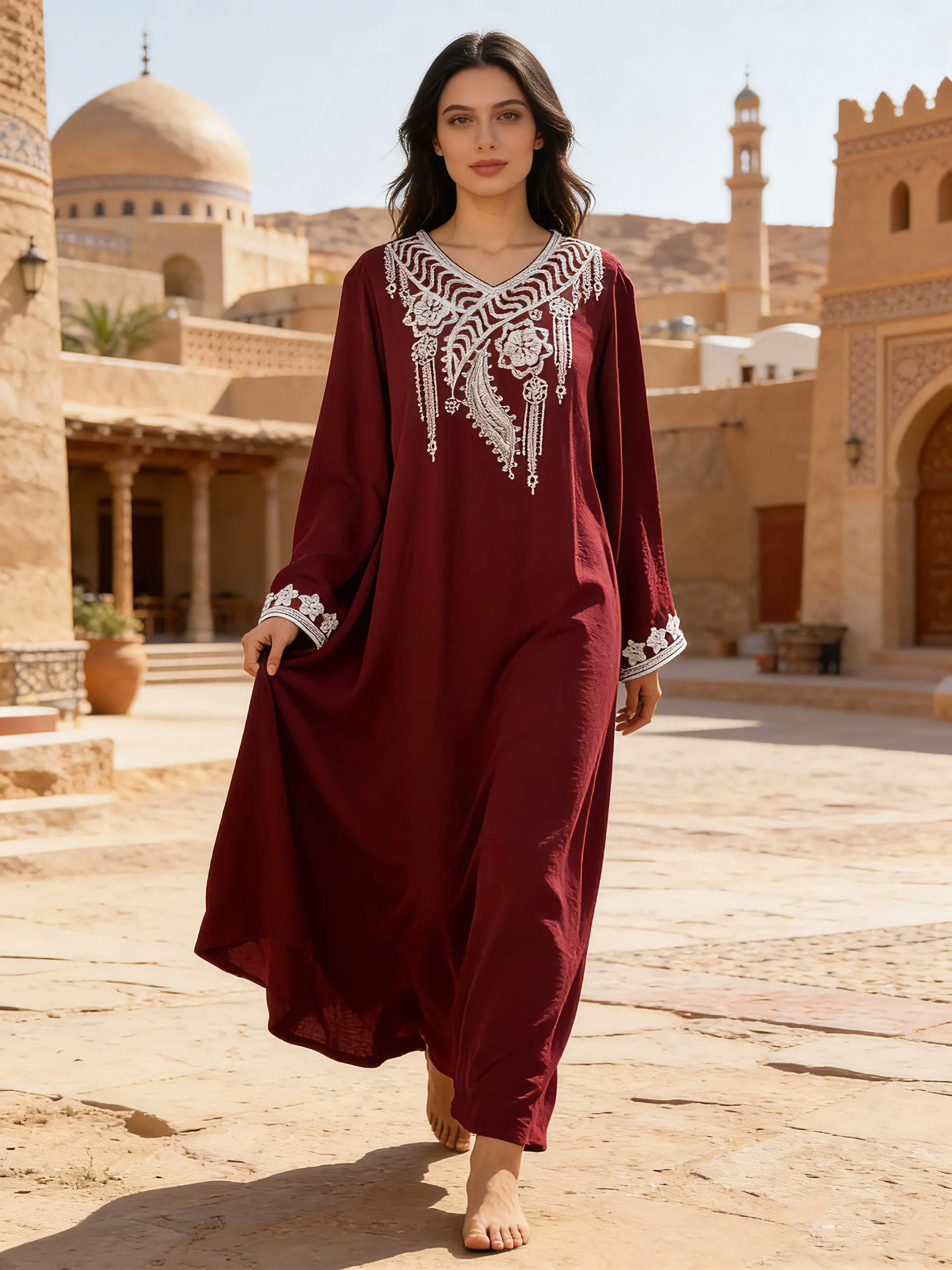 

Лидер продаж, винтажное длинное платье с этнической вышивкой, женское Абая, мусульманский турецкий кафтан, Рамадан, Джалабия, ислам, Катар, арабские платья 2025