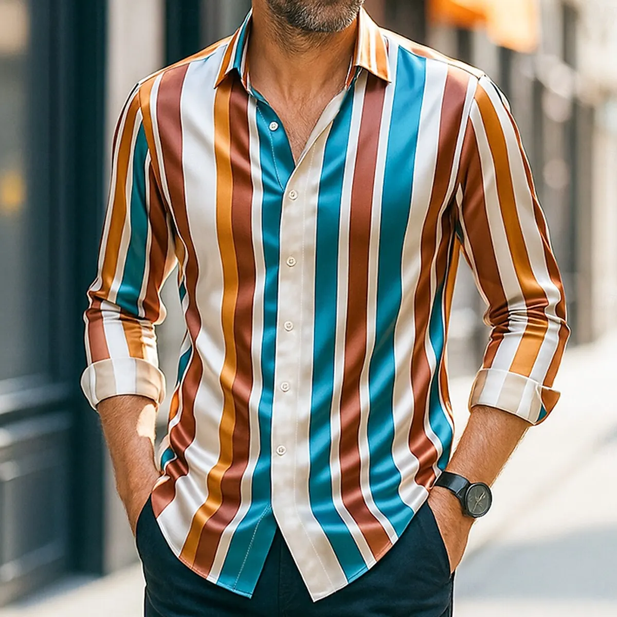 New Popular Men's Casual Shirt Striped Long Sleeve Luxury 3D Dot Printed Shirt XS-5XL Oversized Top