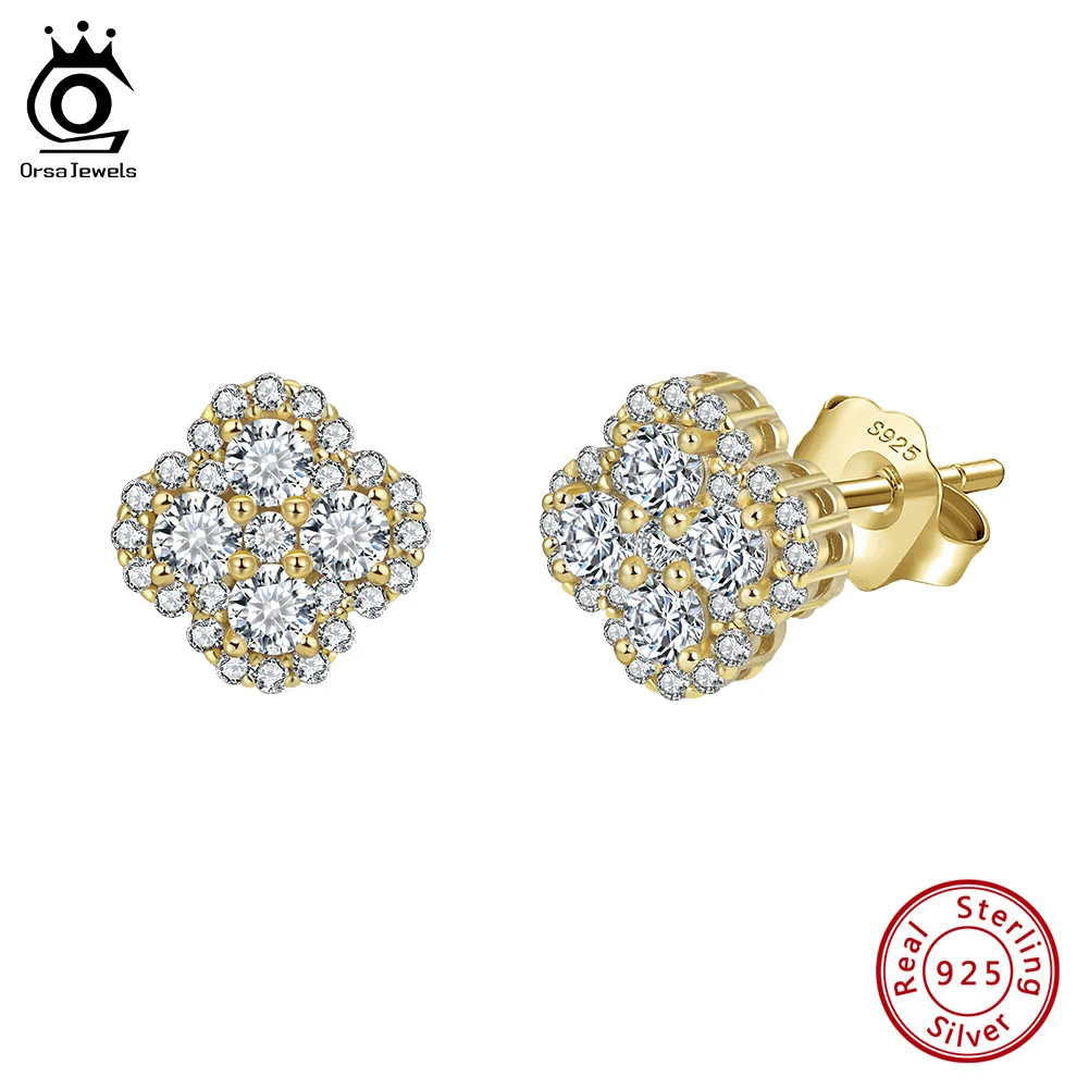 

ORSA JEWELS Exquisite 925 Sterling Silver Clover Zircon Earrings for Women Shiny 8A Premium Cubic Zirconia Earring Jewelry LZE57