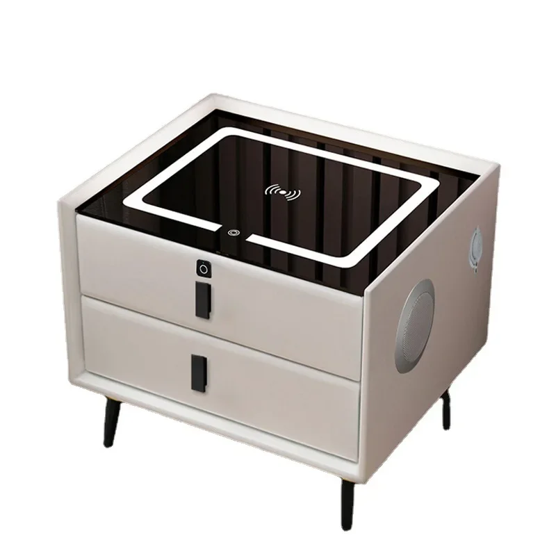 

Solid wood model, smart, bedside table minimalist, modern, light luxury, leather, two pumps, wireless, charging.