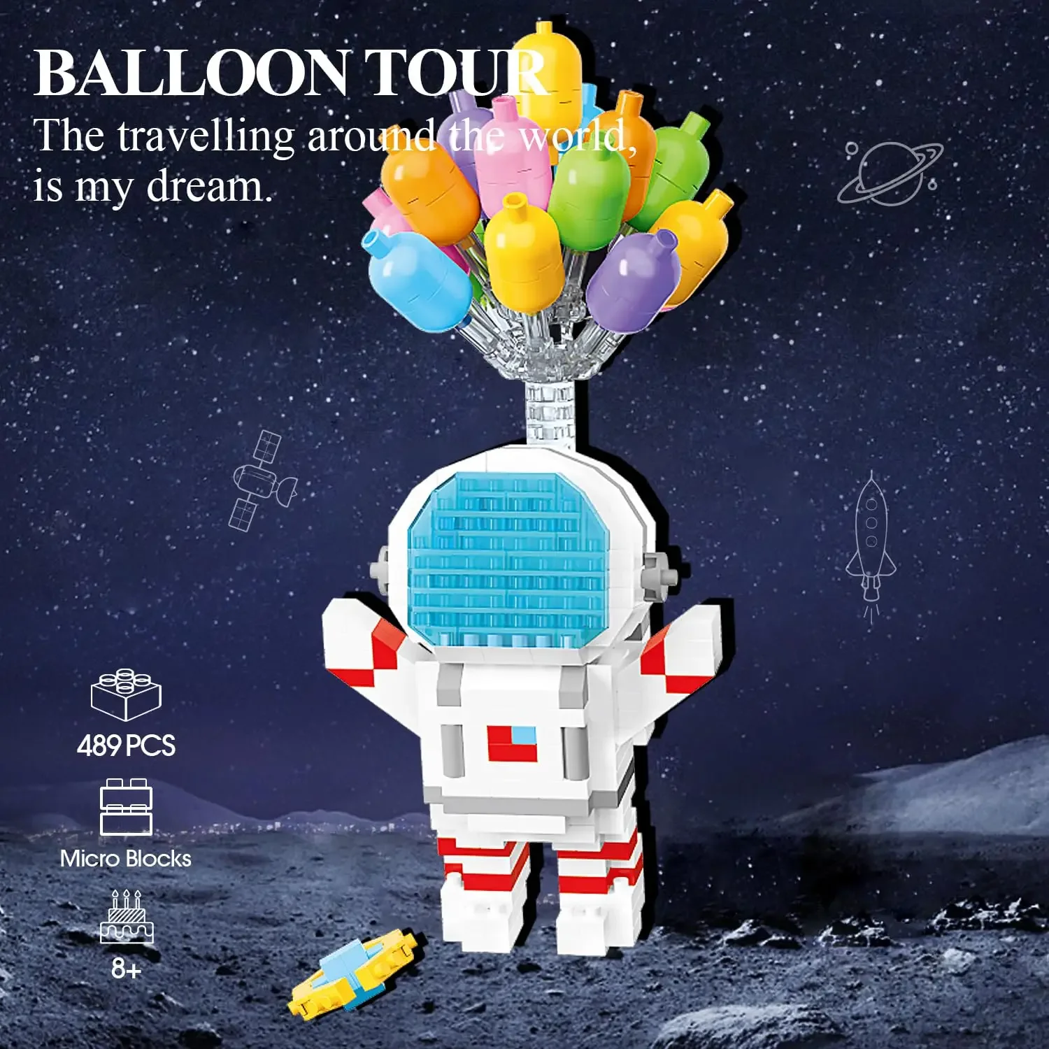 

489PCS Balloon Astronaut Building Blocks Spaceman Pilot Model Brick Set With Dust Cover Desktop Decoration Children DIY Toy Gift