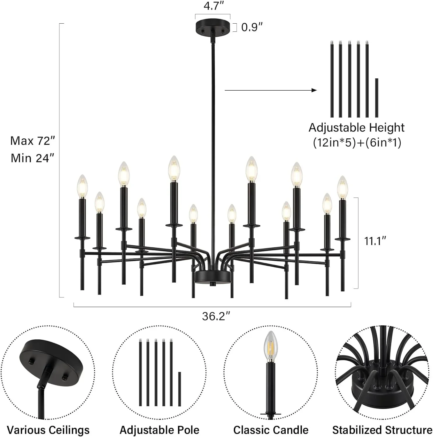 American retro industrial wind candle chandelier home decoration bedroom living room dining table pendant lamp black and gold