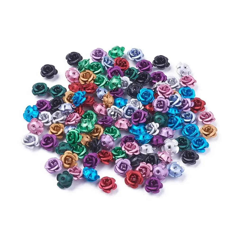 50pcs Aluminum Beads Frosted Long-Lasting Plated 5-Petal Flower Beads for Handmade Necklace Bracelet Jewelry Making Accessories