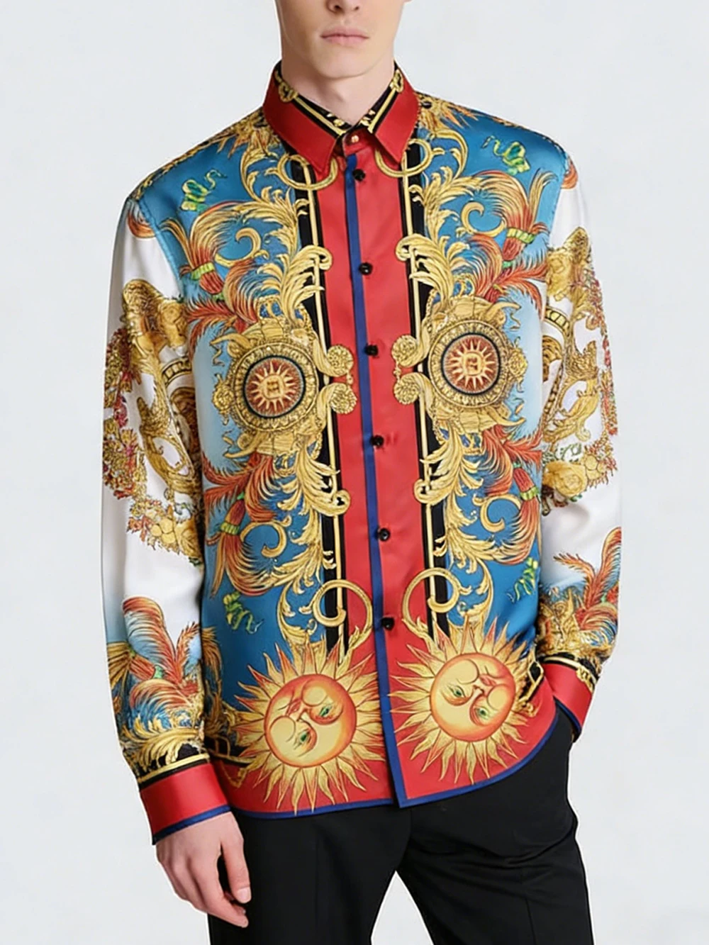 

Men's Retro Long Sleeve Shirt Baroque Vine High Definition Pattern 3D Printed Shirt Hawaiian Outdoor Party Social Men's Clothing