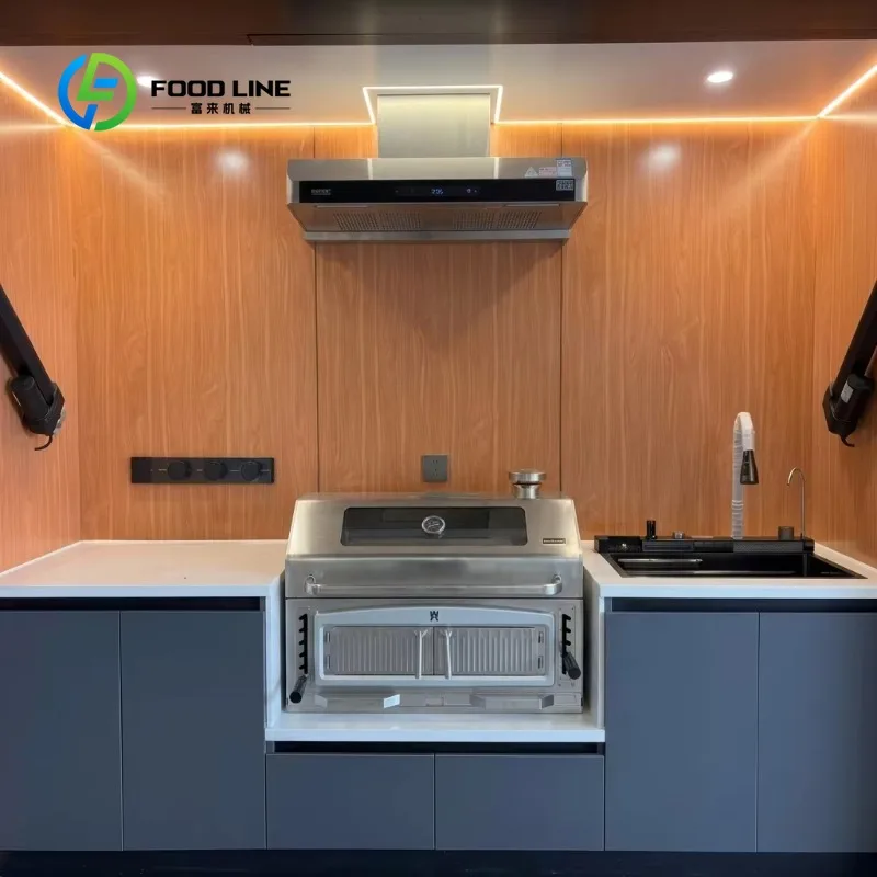 New Design Cool Colored Stainless Steel Outdoor Kitchen Pod Shelter for Apartment Villa Courtyard BBQ Grill Cabinet with Drawers