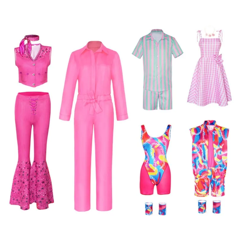 

New Movie Barbi Cosplay Costume Full Set Margot Robbie Pink Dress Girls Kids Women Men Ken Ryan Gosling Clothes Halloween Outfit