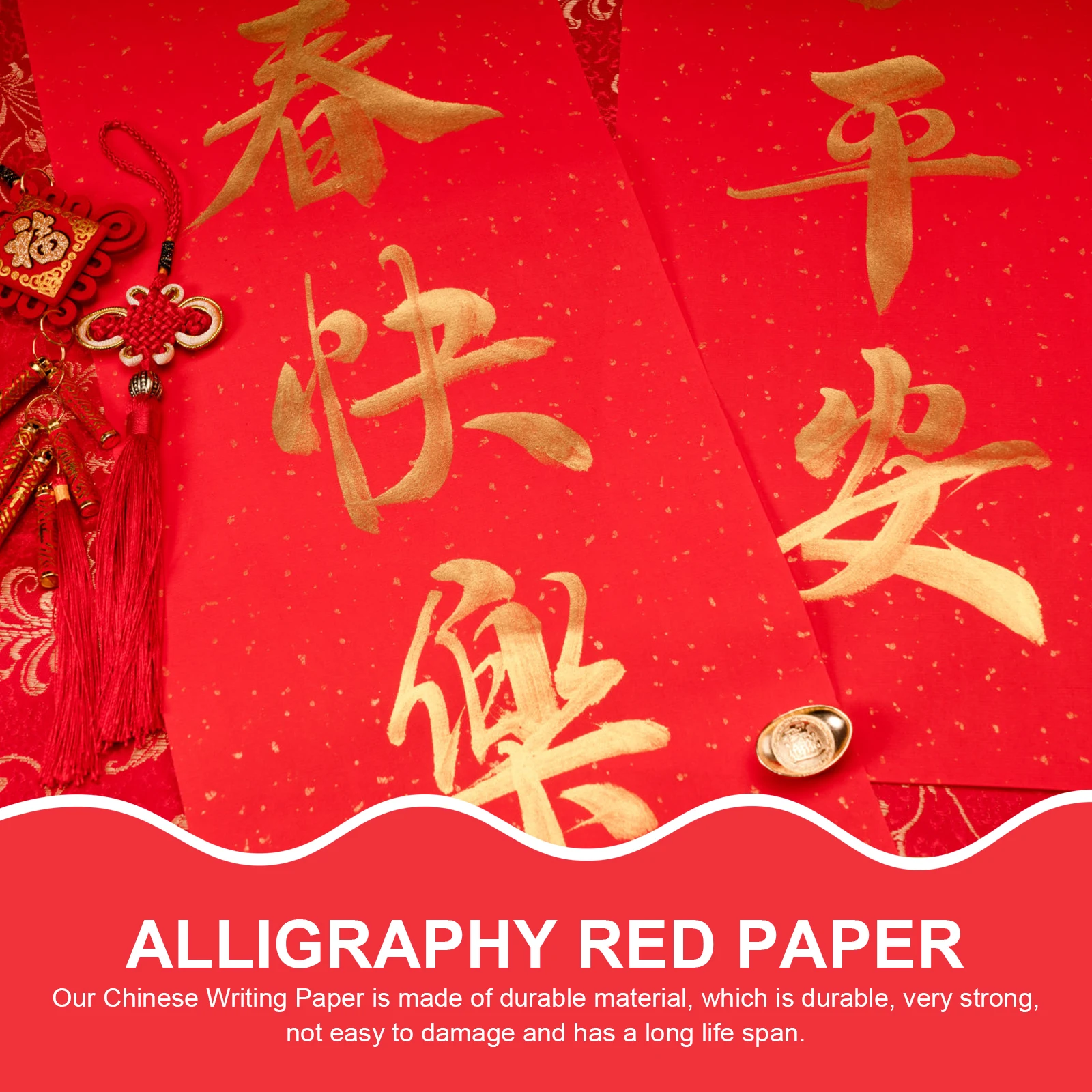

Calligraphy Red Paper Durable Smooth New Year Character Blank Sheets Decorative Writing DIY Fu Holiday Party Words Art Supplies
