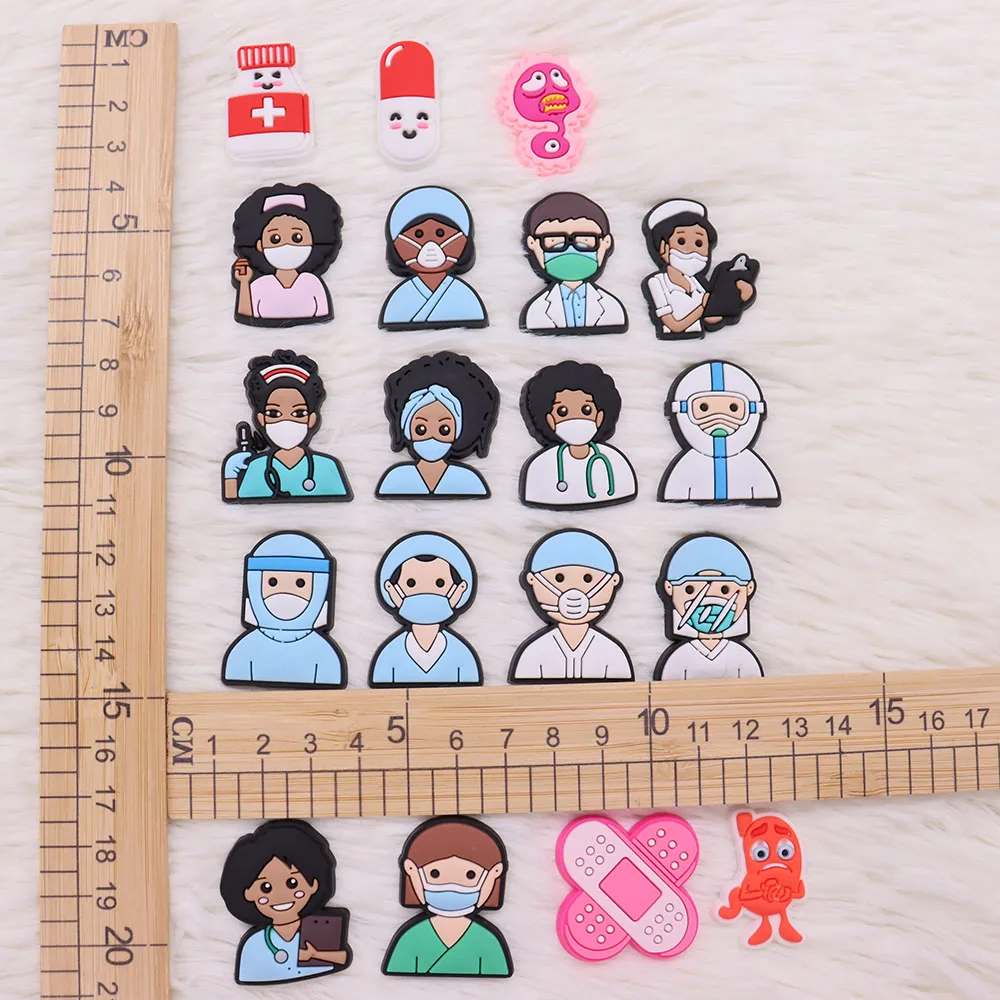 19Pcs Cartoon Doctor Nurse Band-aid Medicine PVC Shoe Charms Accessories Sandals Shoes Decoration For Clogs Pins Holiday Present