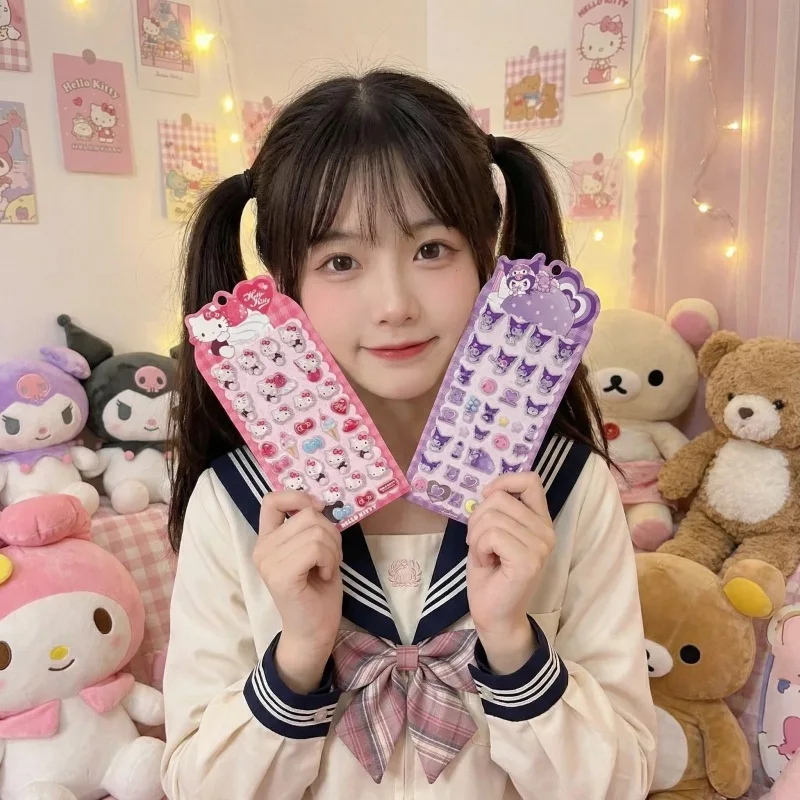 new-8pcs-40pcs-3d-embossed-waterproof-cartoon-stickers-kuromi-decals-for-kids-diy-phone-case-notebook-decoration